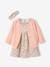 3-Piece Outfit: Dress + Cardigan + Headband for Baby Girls coral+White/Print 