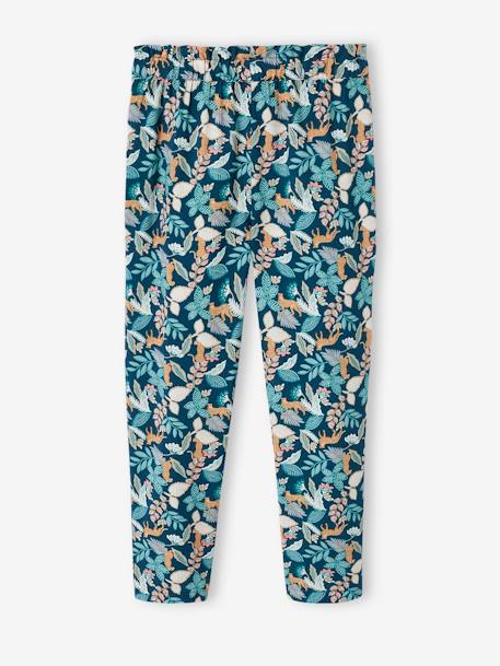 Fluid Cropped Trousers with Floral Print, for Girls ecru+green+rose 