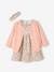 3-Piece Outfit: Dress + Cardigan + Headband for Baby Girls coral+White/Print 