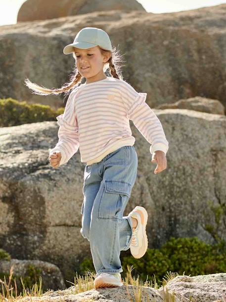 Sailor-type Sweatshirt with Ruffles on the Sleeves, for Girls aqua green+denim blue+lilac+old rose+striped pink 