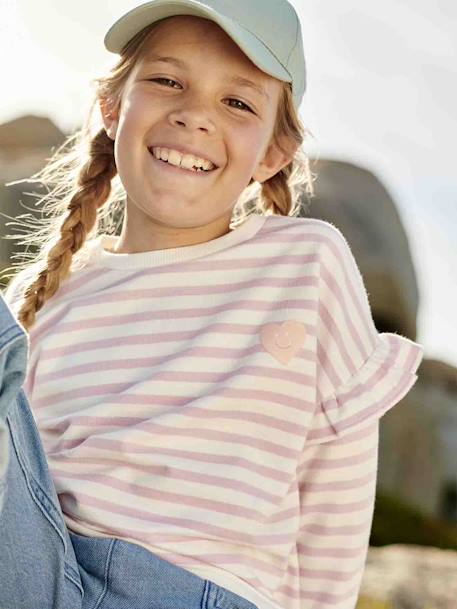 Sailor-type Sweatshirt with Ruffles on the Sleeves, for Girls denim blue+lilac+striped pink 