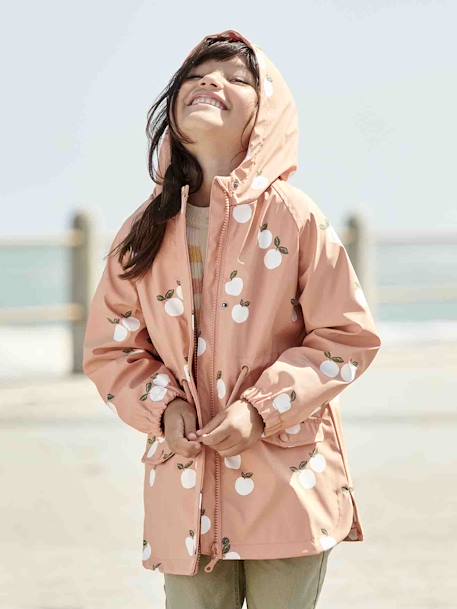 Hooded Raincoat with Magical Motifs for Girls GREEN MEDIUM ALL OVER PRINTED+rosy apricot 