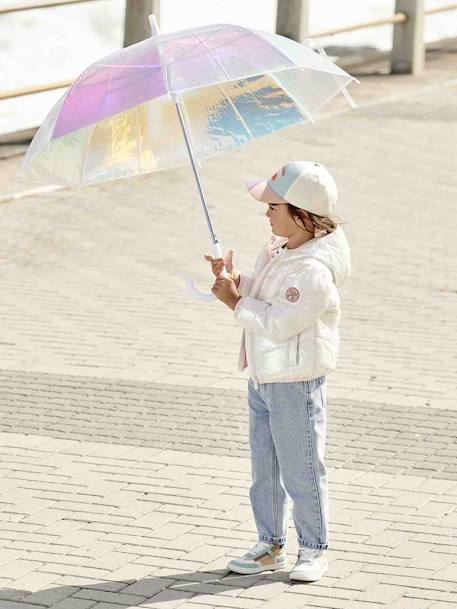 Lightweight Jacket with Shiny Iridescent Effect, for Girls ecru+GREY LIGHT METALLIZED 