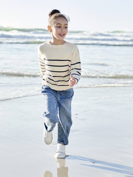 Fancy Striped Jumper for Girls mustard+navy blue+old rose+striped navy blue 