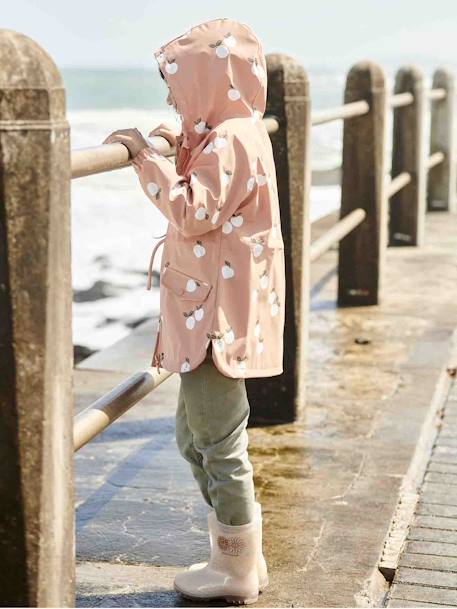 Hooded Raincoat with Magical Motifs for Girls GREEN MEDIUM ALL OVER PRINTED+rosy apricot 