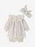 Dress + Bloomers + Headband Ensemble for Newborn Babies ecru 