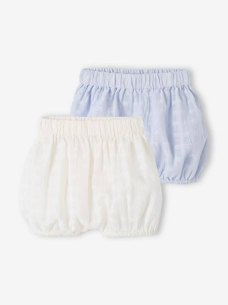 Set of 2 Embroidered Bloomer Shorts for Newborn Babies sky blue 