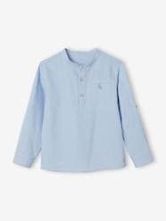 Shirt in Linen/Cotton, Mandarin Collar, Long Sleeves, for Boys