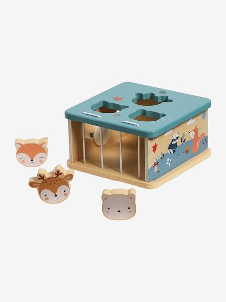 Cube with Shape Sorter in FSC® Wood, Forest Friends blue 