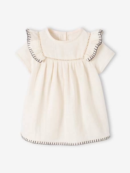 Cotton Gauze Dress for Newborn Babies ecru 