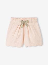 Girls-Shorts-Shorts in Cotton Gauze with Scalloped Trim for Girls