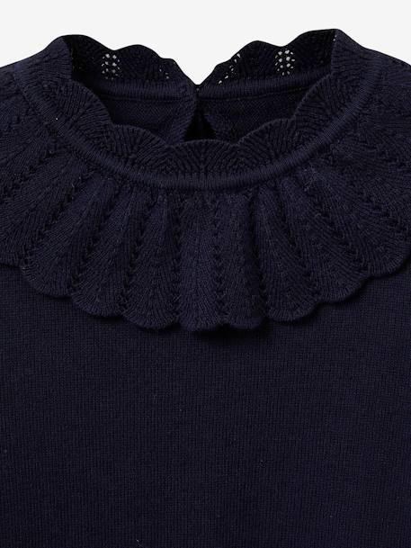 Top with Ruffled Neckline for Girls, by CYRILLUS navy blue 