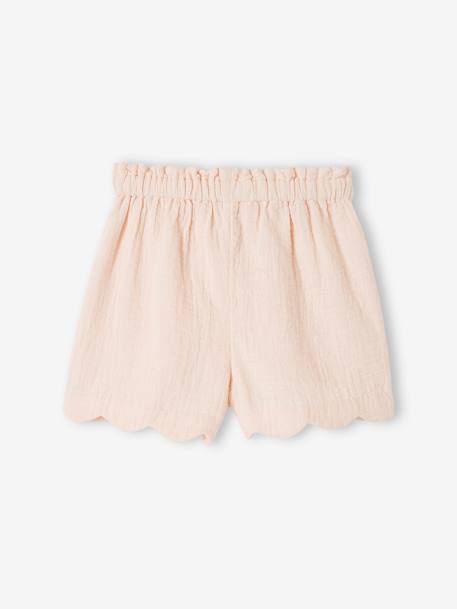 Shorts in Cotton Gauze with Scalloped Trim for Girls blue+nude pink+printed blue 