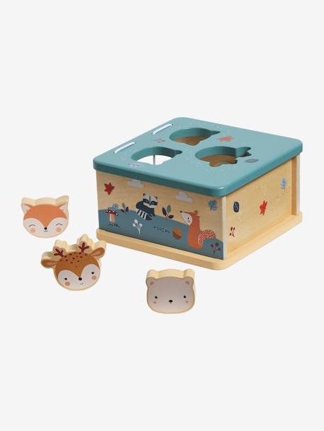 Cube with Shape Sorter in FSC® Wood, Forest Friends blue 