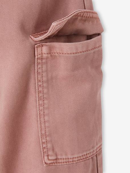 Cargo Trousers for Girls in Loose-Fitting Fabric old rose+sandy beige 