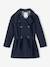 Trench Coat with Removable Hood for Girls beige+navy blue 