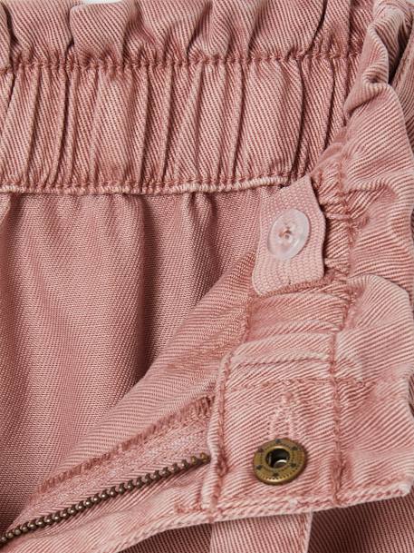 Cargo Trousers for Girls in Loose-Fitting Fabric old rose+sandy beige 