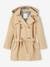 Trench Coat with Removable Hood for Girls beige+navy blue 