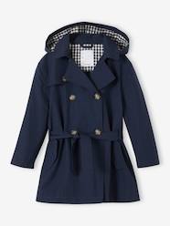 -Trench Coat with Removable Hood for Girls