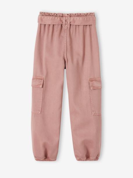 Cargo Trousers for Girls in Loose-Fitting Fabric old rose+sandy beige 