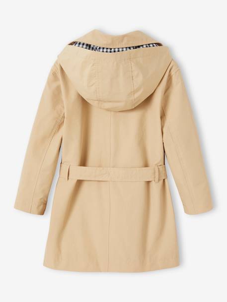 Trench Coat with Removable Hood for Girls beige+navy blue 