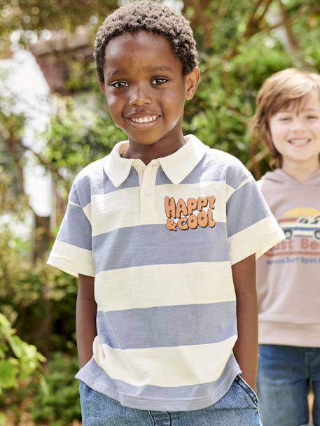 Short Sleeve Polo Shirt with Wide Stripes, for Boys striped blue 