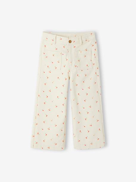 Wide Cropped Trousers for Girls ecru+rose 