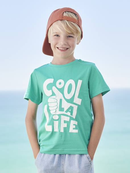 T-Shirt with Message for Boys BLUE MEDIUM SOLID WITH DESIGN+mint green+night blue+royal blue+sage green+yellow 