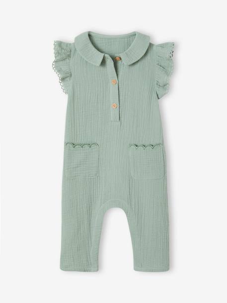 Cotton Gauze Jumpsuit for Babies sage green+terracotta 