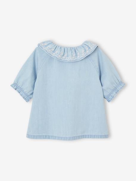 Blouse in Light Denim with Embroidered Collar for Babies bleached denim 