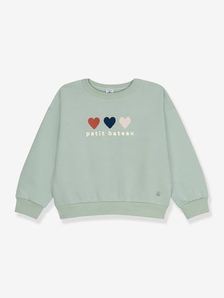 Hearts Sweatshirt for Girls by PETIT BATEAU almond green 