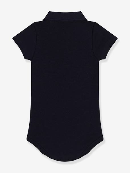 Short Sleeve Bodysuit with Polo Shirt Neckline, by PETIT BATEAU navy blue 