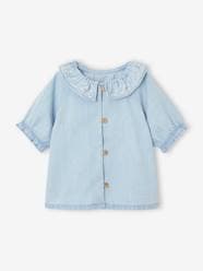 Blouse in Light Denim with Embroidered Collar for Babies