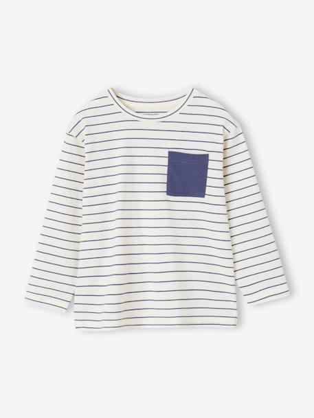 Striped T-Shirt for Boys pecan nut+slate blue 