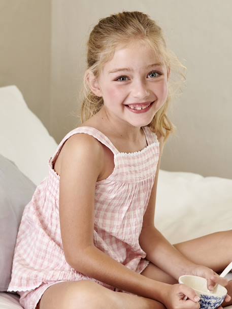 Gingham Short Pyjamas in Seersucker for Girls rose 