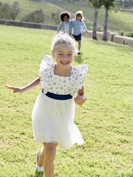 Occasion Wear Ruffled Dress for Girls printed blue+printed pink 