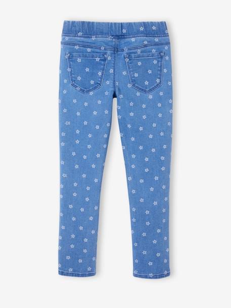 Embroidered Denim-Effect Treggings in Fleece for Girls BLUE MEDIUM SOLID WITH DESIGN+denim grey+double stone 