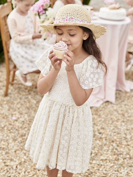 Occasion Wear Dress in Tulle with Embroidered Flowers for Girls vanilla 