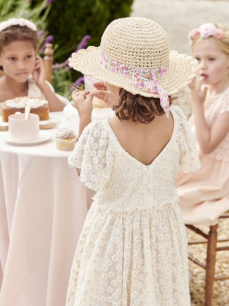 Occasion Wear Dress in Tulle with Embroidered Flowers for Girls vanilla 