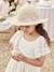 Crochet-Effect Straw-Like Hat with Printed Ribbon for Girls pale pink 