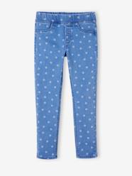 Embroidered Denim-Effect Treggings in Fleece for Girls