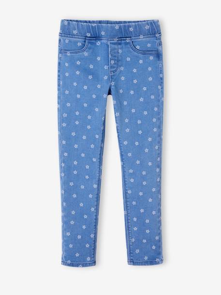 Embroidered Denim-Effect Treggings in Fleece for Girls BLUE MEDIUM SOLID WITH DESIGN+denim grey+double stone 