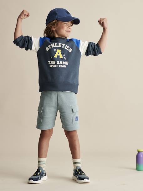 Cargo-Style Sports Shorts for Boys aqua green+navy blue 