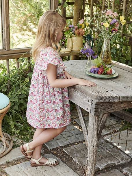 Floral Dress with Ruffled Butterfly Sleeves, for Girls rose 