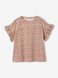 Girls-Rib Knit T-Shirt, Floral Print, for Girls