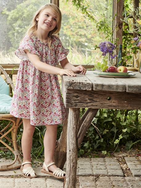 Floral Dress with Ruffled Butterfly Sleeves, for Girls rose 