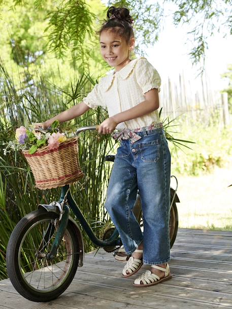 Gingham Blouse with Wide Ruffled Collar for Girls pale yellow 