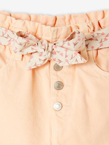 Paperbag Trousers & Floral Belt for Girls apricot+green+mauve 