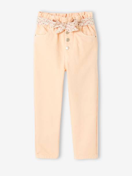 Paperbag Trousers & Floral Belt for Girls apricot+green+mauve 