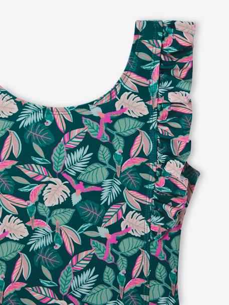 Swimsuit with Tropical Print for Girls fir green 